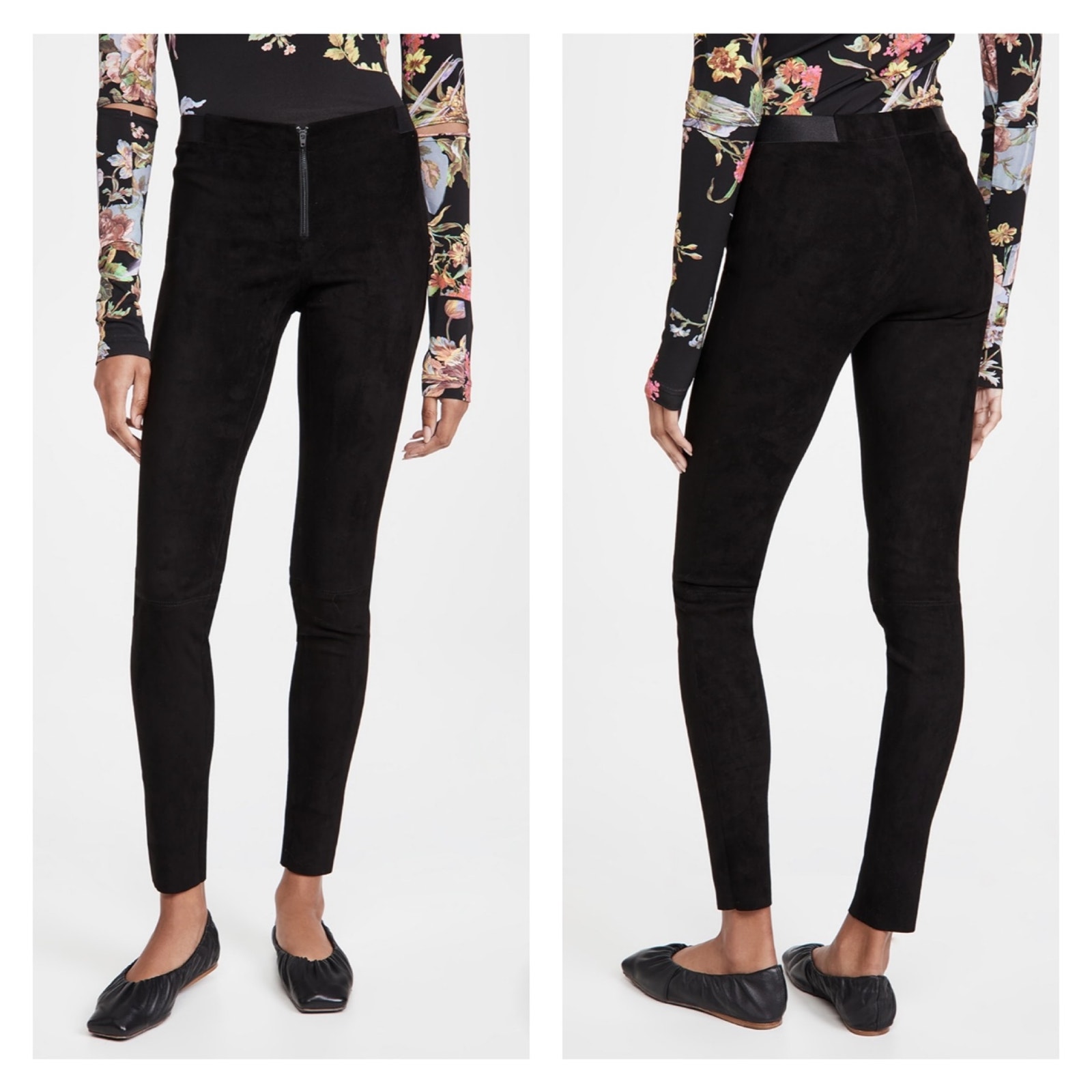 Alice&Olivia Black Lamb Skin Suede Leather Front Zip Leggings Sz.10